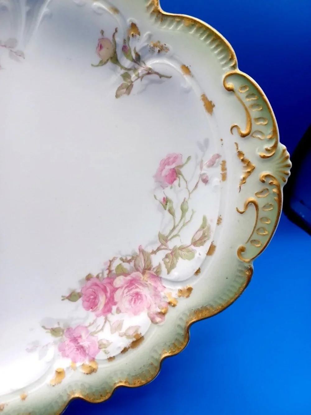 Belle Epoch  GDA Haviland Limoges Rose Scalloped Serving Tray Platter Antique